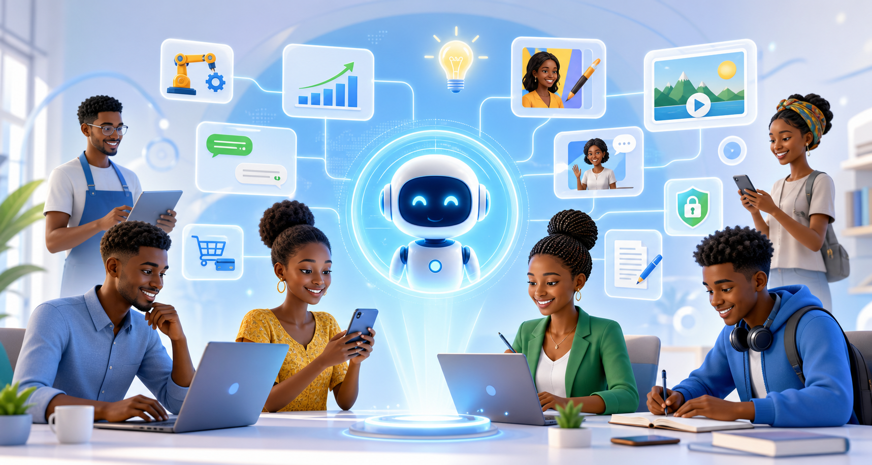 Des entrepreneurs et etudiants africains utilisant l'intelligence artificielle